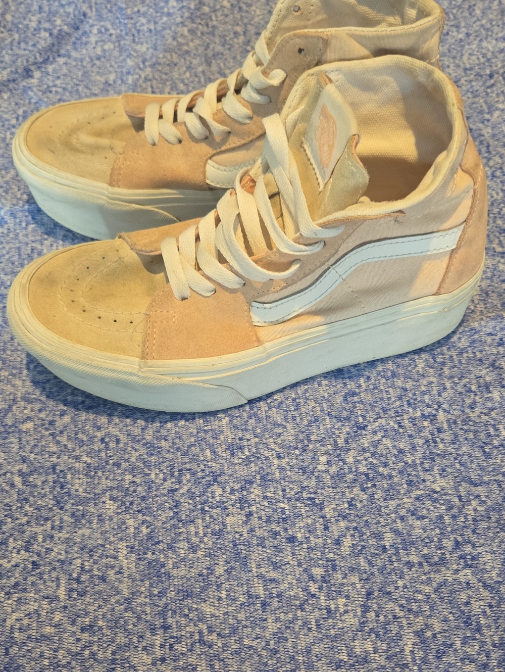 Vans High-Top Platform Sneakers in Beige and White